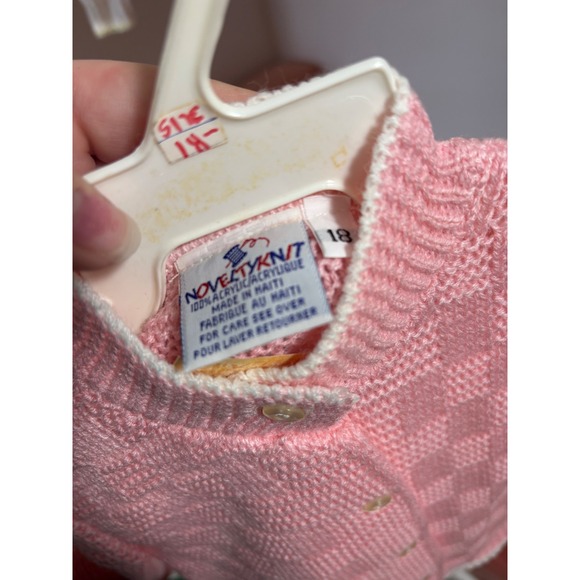 VTG baby Kids Pink Acrylic Knit Button Front Cardigan Sweater 18 MO Deadstock - Picture 3 of 3